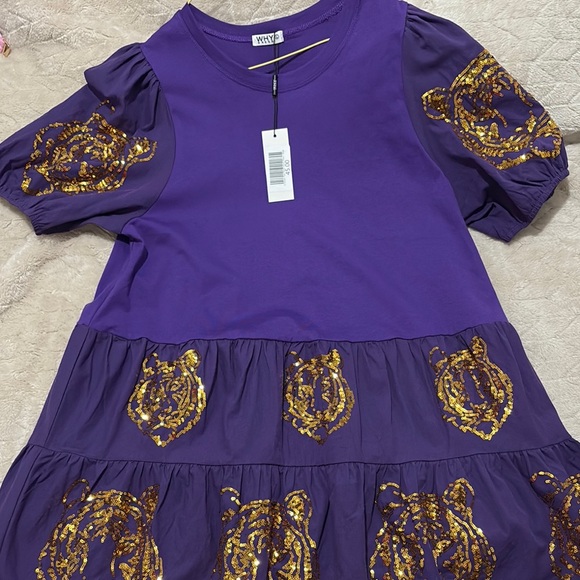 Why Dress Dresses & Skirts - Purple Embellished Tiered Mini Sundress